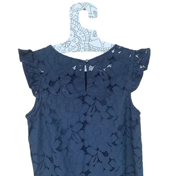 NWT MONTEAU Los Angeles Navy Blue Lace Shift Mini Dress Short Flutter Sleeve - Picture 4 of 9